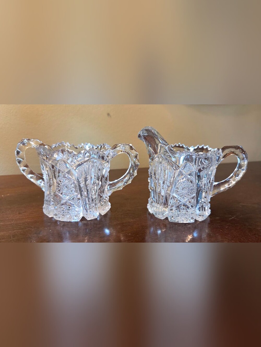 Vtg Imperial Glass Co Nucut Sugar Bowl & Creamer Set 1914s Pressed Glass See Pic
